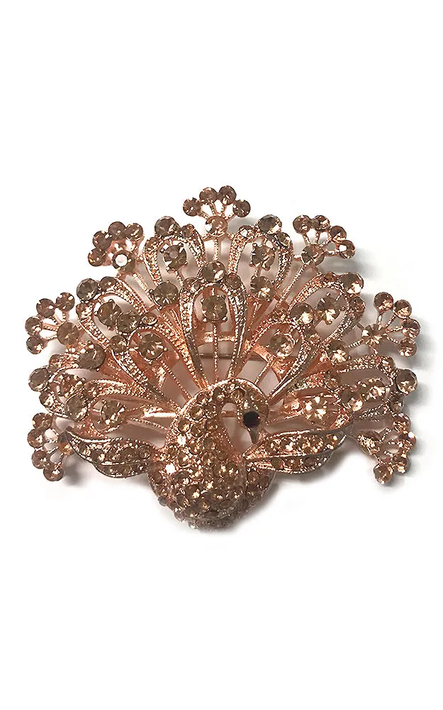 0658 Rose Gold / Topaz Crystal Peacock brooch