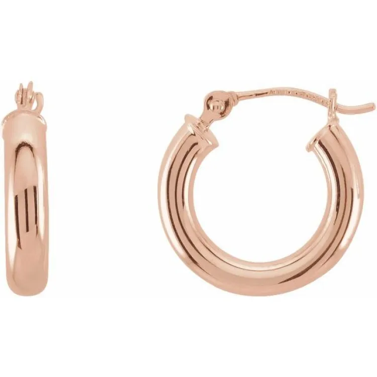 14K Rose 15 mm Tube Hoop Earrings