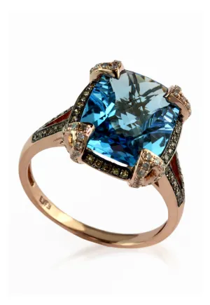 14K Rose Gold Blue Topaz and Diamond Ring, 6.76 TCW