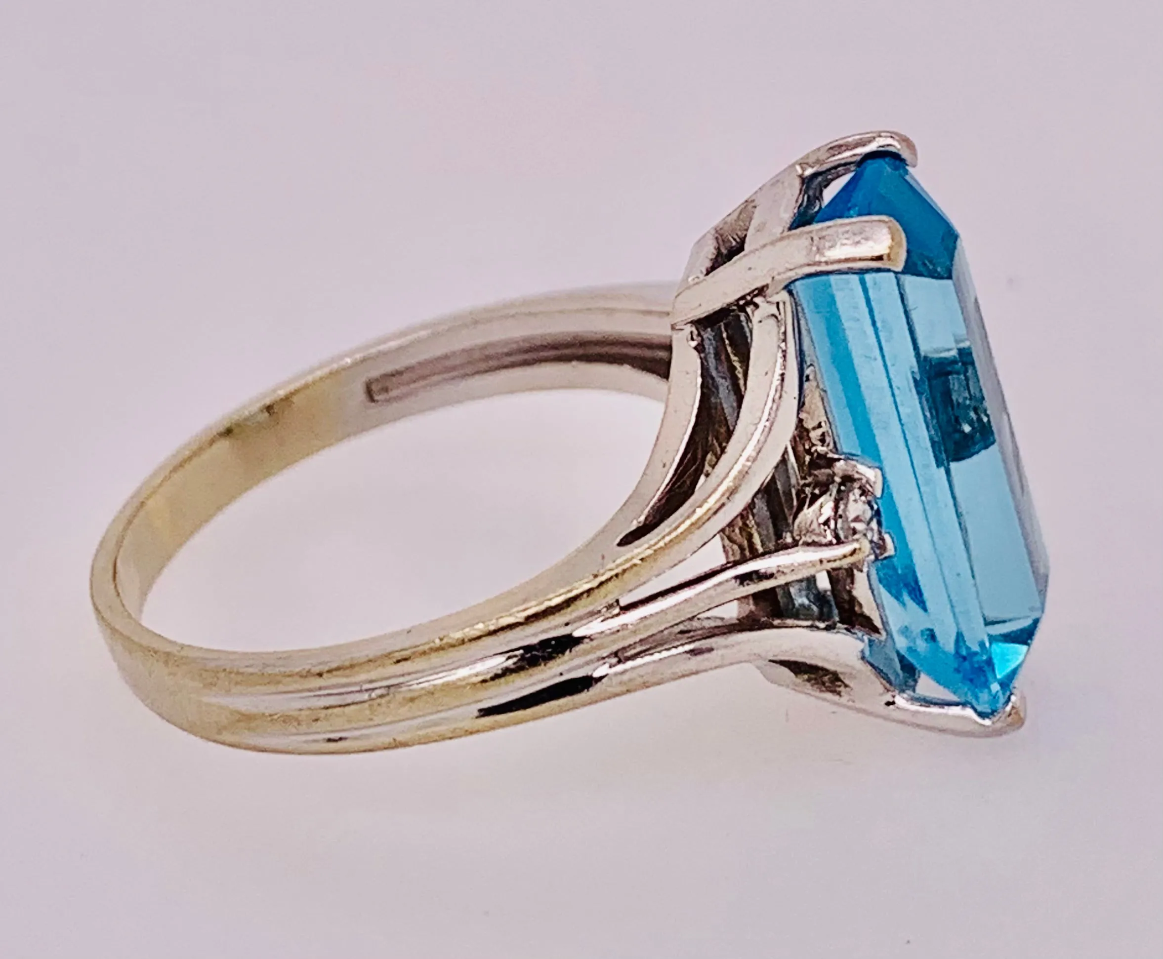 14K White Gold Blue Topaz and Diamond Ring