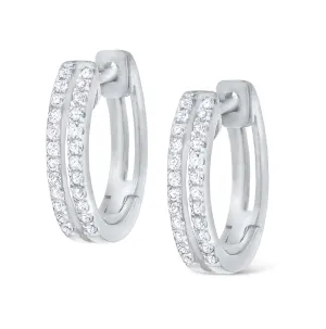 14k White Gold Diamond Double Row Hoop Earrings (I8289)