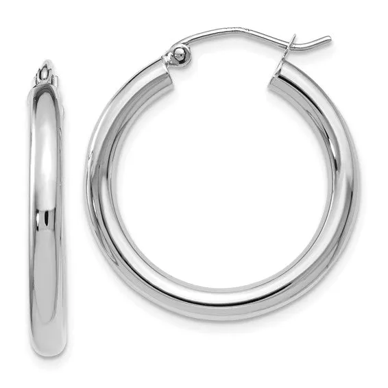 14K White Gold Polished Hoop Earrings