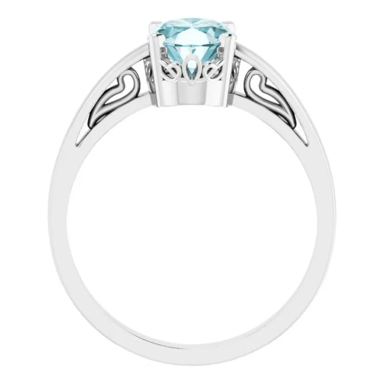 14K White Natural Sky Blue Topaz Solitaire Ring