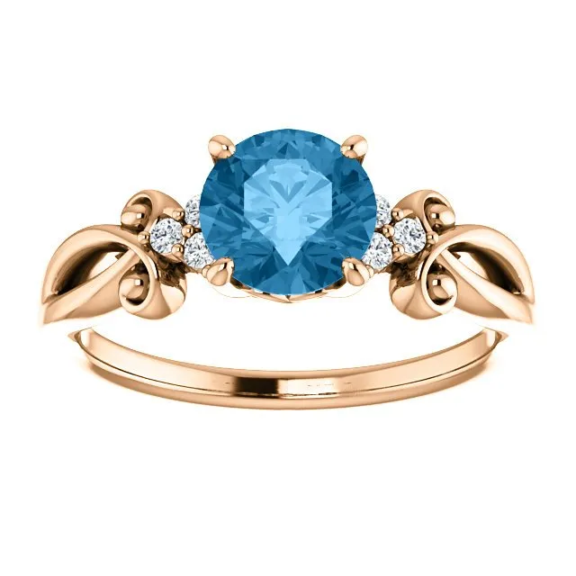 14KT GOLD 1.30 CT SWISS BLUE TOPAZ & 0.06 CTW DIAMOND ACCENT RING