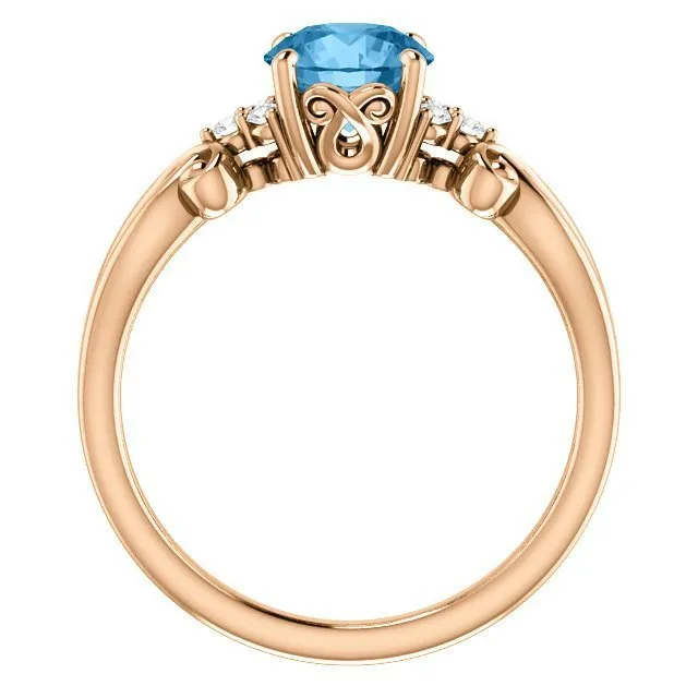 14KT GOLD 1.30 CT SWISS BLUE TOPAZ & 0.06 CTW DIAMOND ACCENT RING