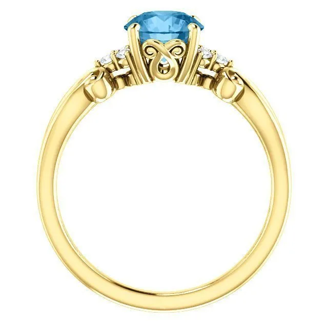 14KT GOLD 1.30 CT SWISS BLUE TOPAZ & 0.06 CTW DIAMOND ACCENT RING