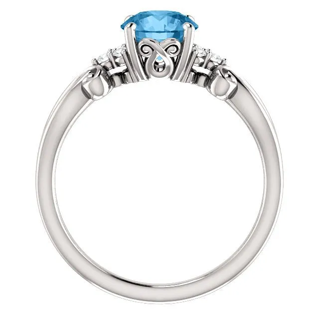 14KT GOLD 1.30 CT SWISS BLUE TOPAZ & 0.06 CTW DIAMOND ACCENT RING