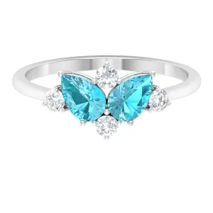 1.5 CT Pear Cut Swiss Blue Topaz Cluster Promise Ring with Diamond