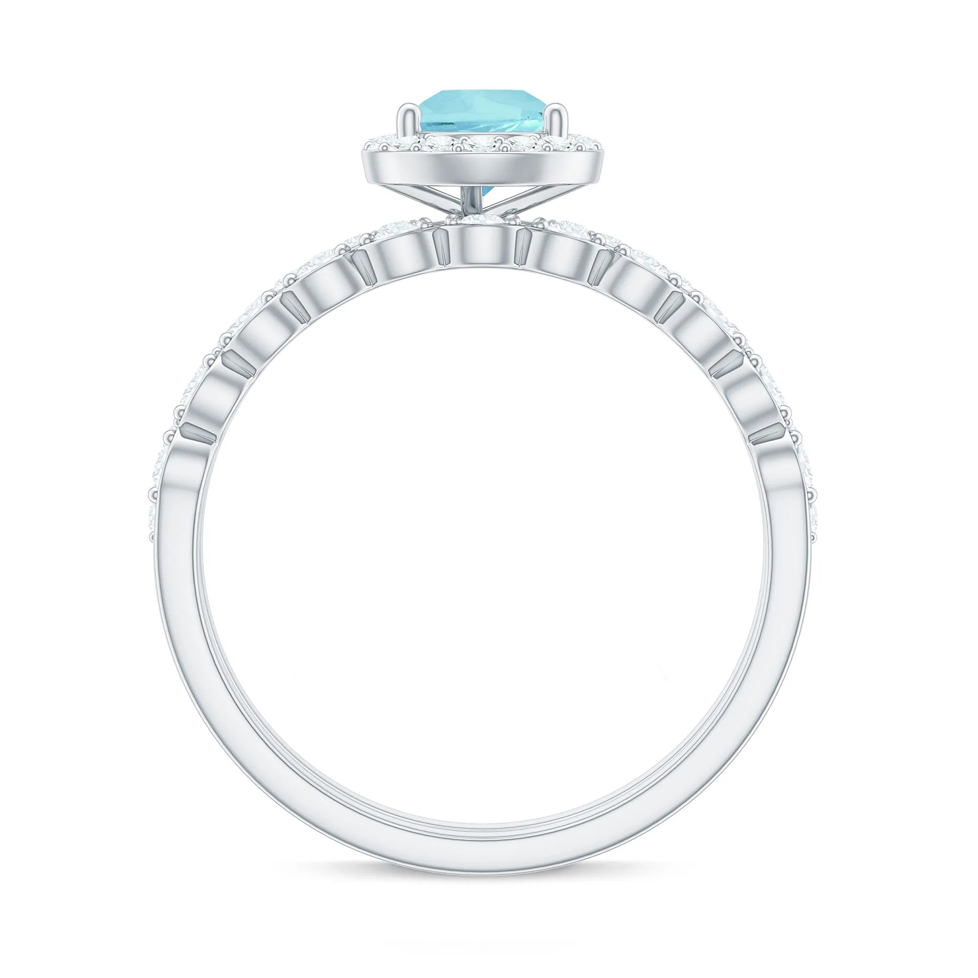 1.50 CT Teardrop Sky Blue Topaz Bridal Ring Set with Diamond