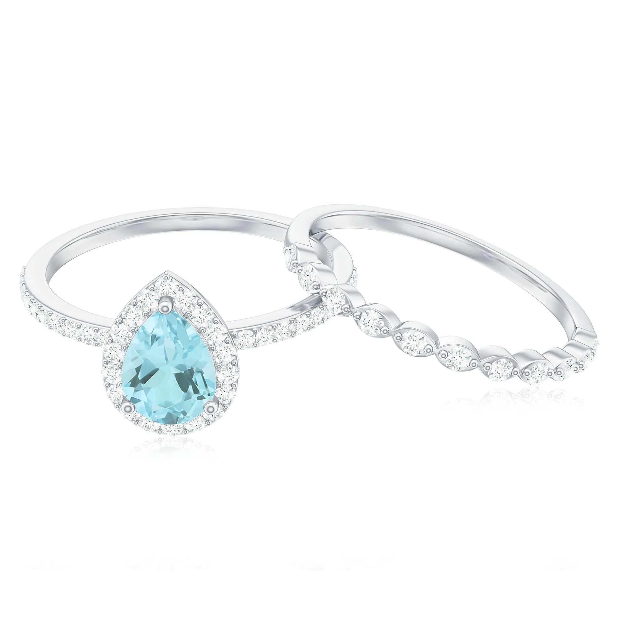 1.50 CT Teardrop Sky Blue Topaz Bridal Ring Set with Diamond