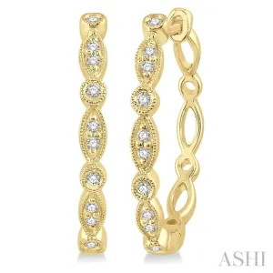 1/6 Ctw Marquise & Circle Motif Round Cut Diamond Hoop Earrings in 10K Yellow Gold