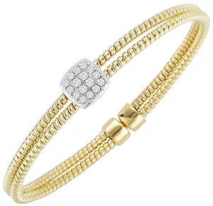 18K YELLOW GOLD DOUBLE TWISTED DIAMOND WIRE CUFF BRACELET - 0.30CTW