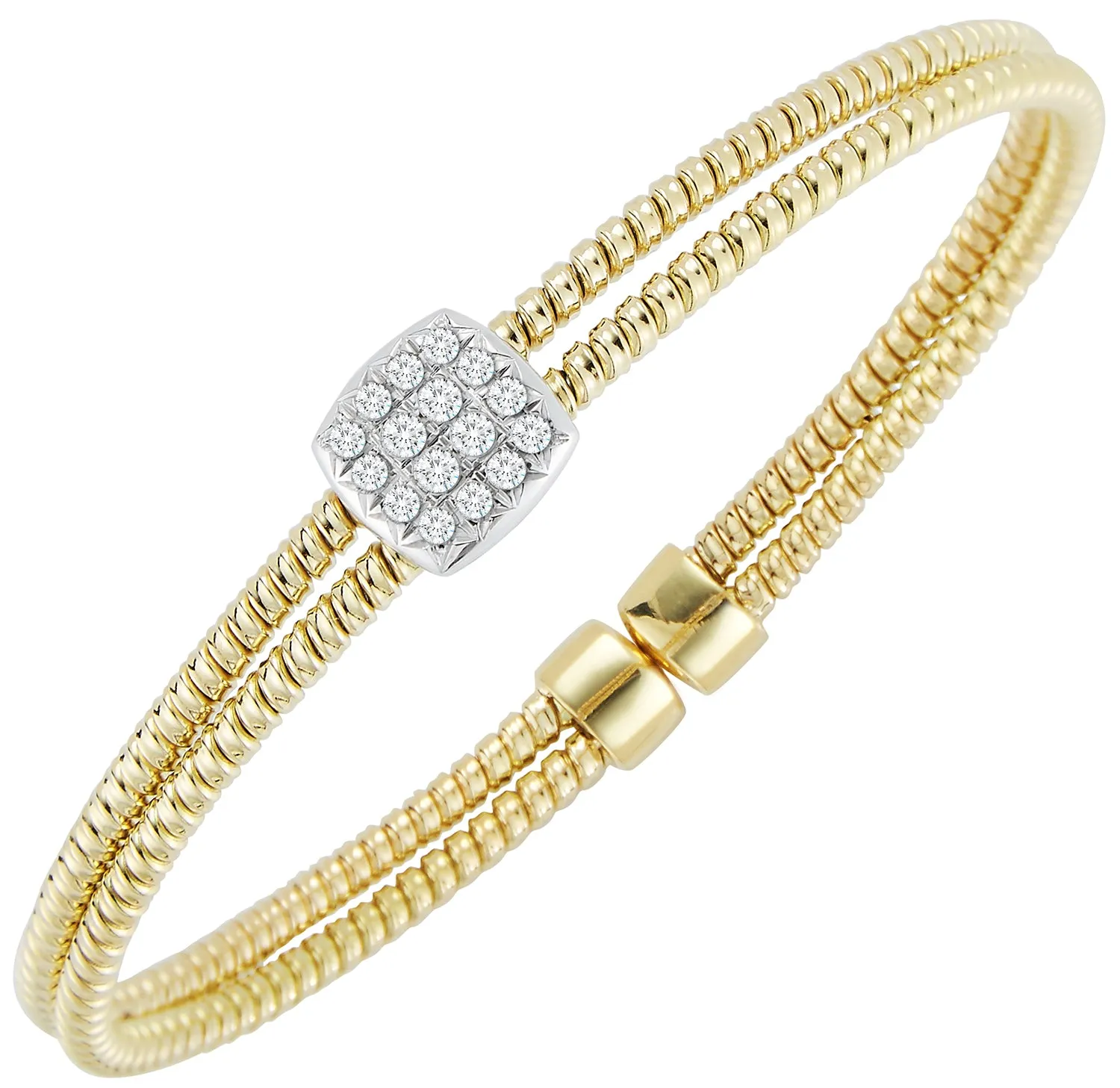 18K YELLOW GOLD DOUBLE TWISTED DIAMOND WIRE CUFF BRACELET - 0.30CTW