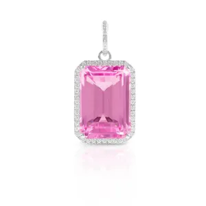 18KT White Gold Diamond Pink Topaz Luxe Jolly Charm Pendant with Diamond Clip on Bail