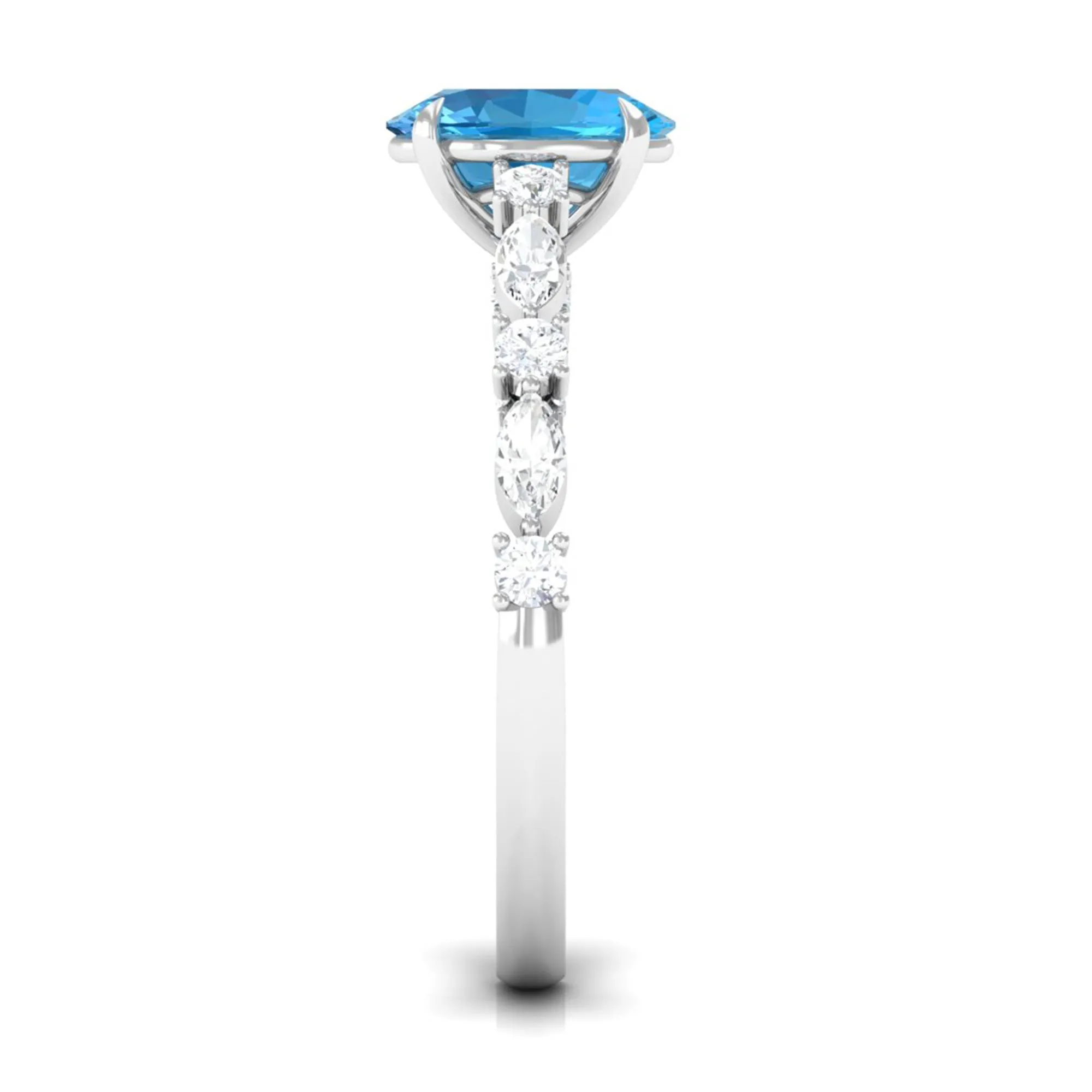 2 CT Oval Cut Swiss Blue Topaz Solitaire Engagement Ring with Moissanite