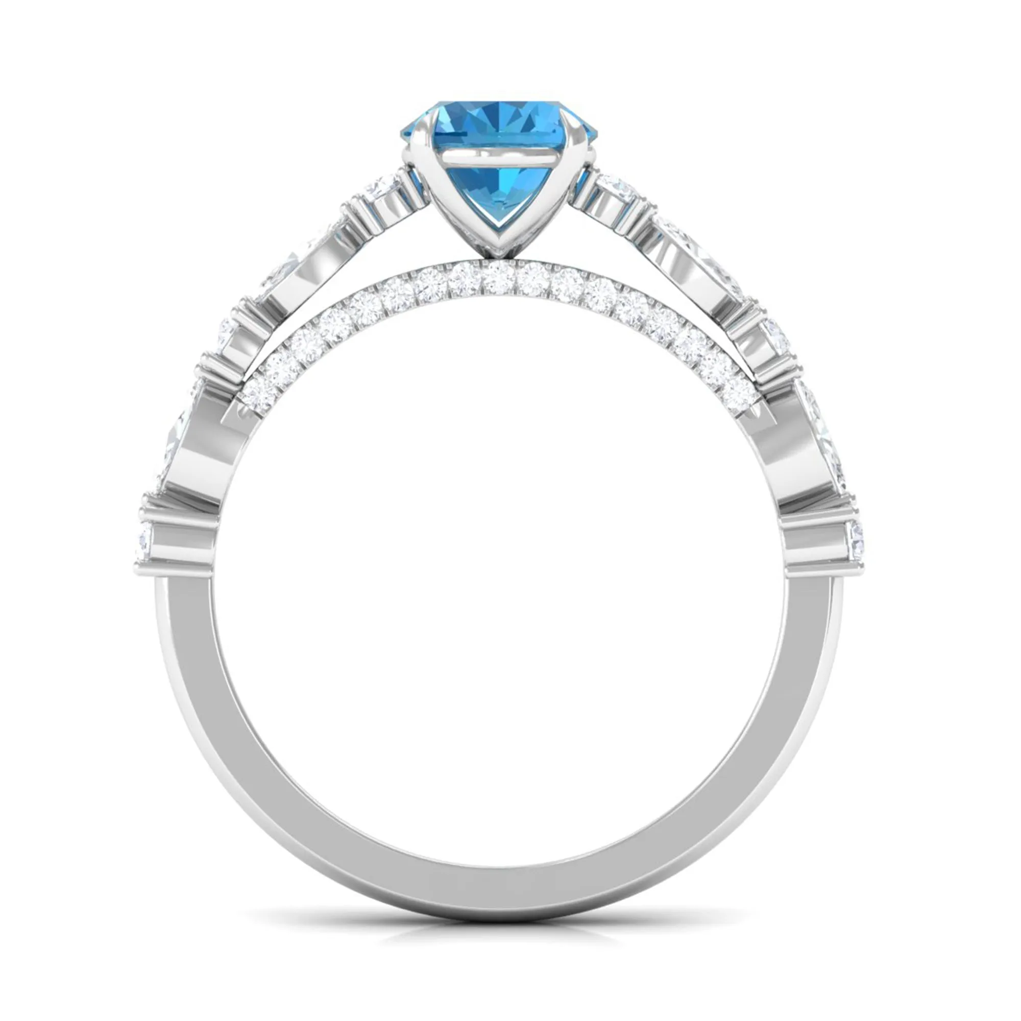 2 CT Oval Cut Swiss Blue Topaz Solitaire Engagement Ring with Moissanite