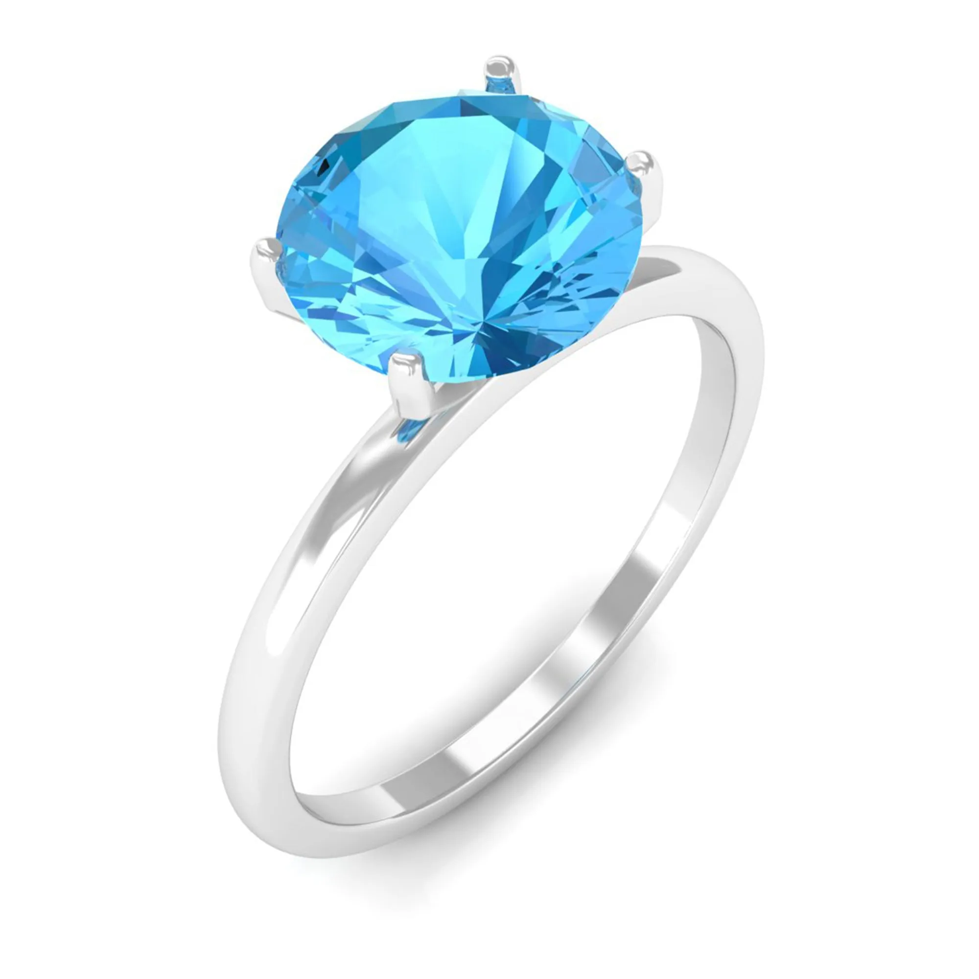 2 CT Round Cut Swiss Blue Topaz Solitaire Engagement Ring