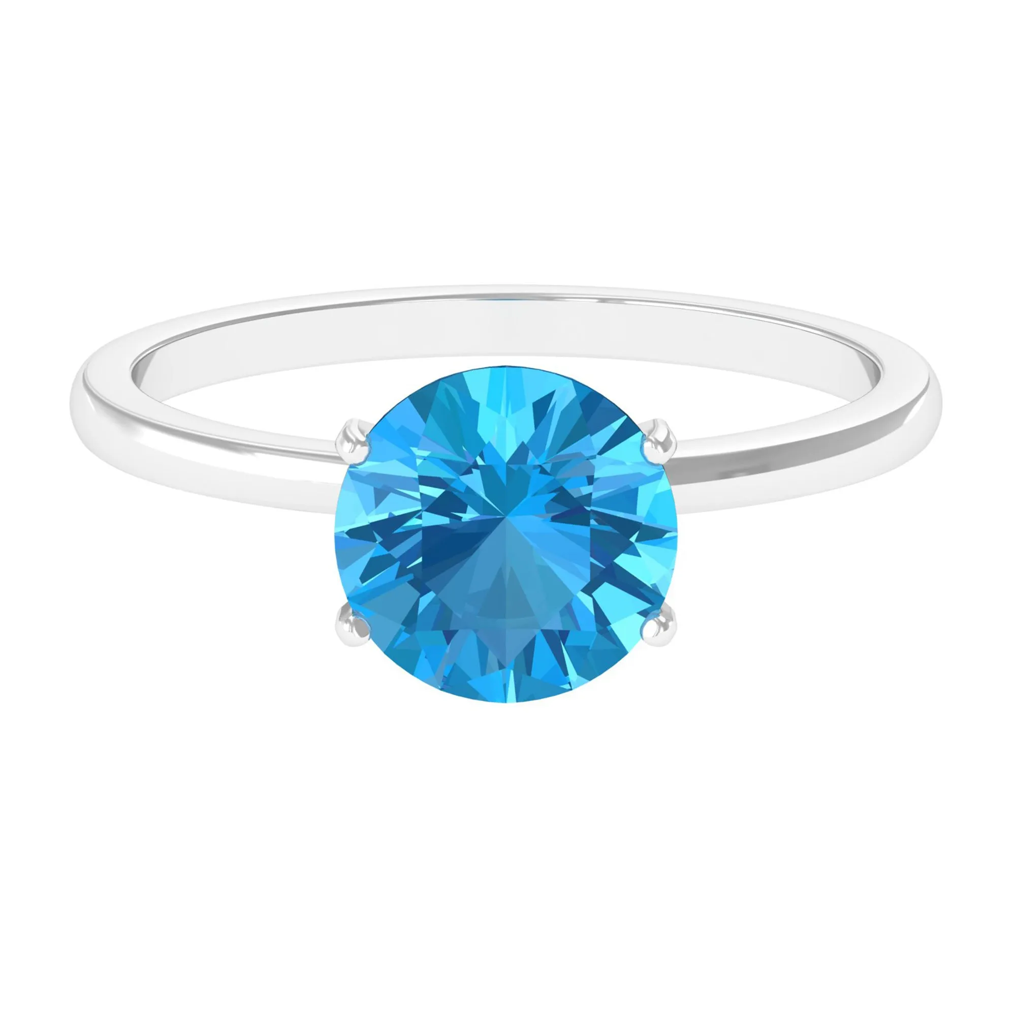 2 CT Round Cut Swiss Blue Topaz Solitaire Engagement Ring