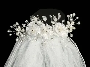 24" Veil - Corded flowers with pearls & rhinestones