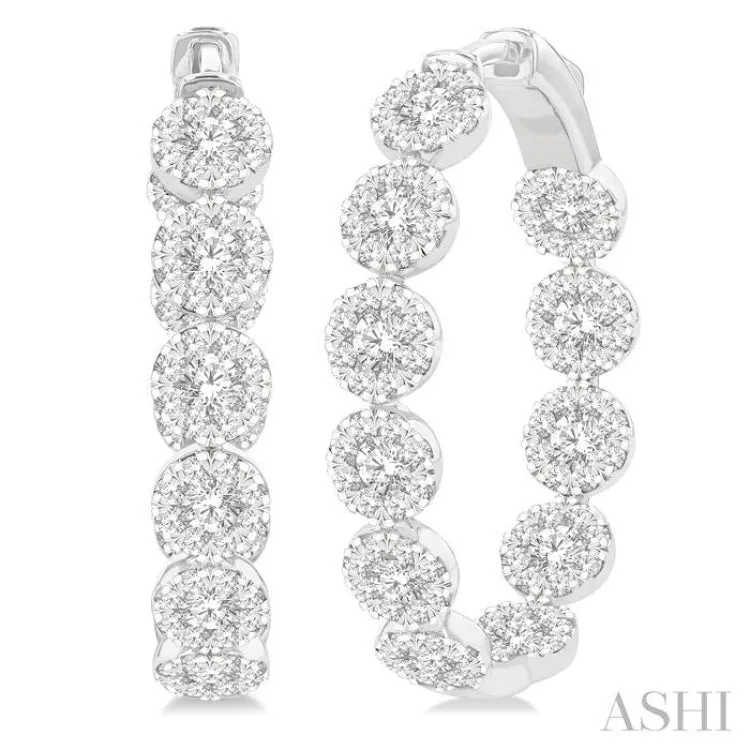 4 1/5 ctw Circular Link Lovebright In-Out Round Cut Diamond Hoop Earring in 14K White Gold