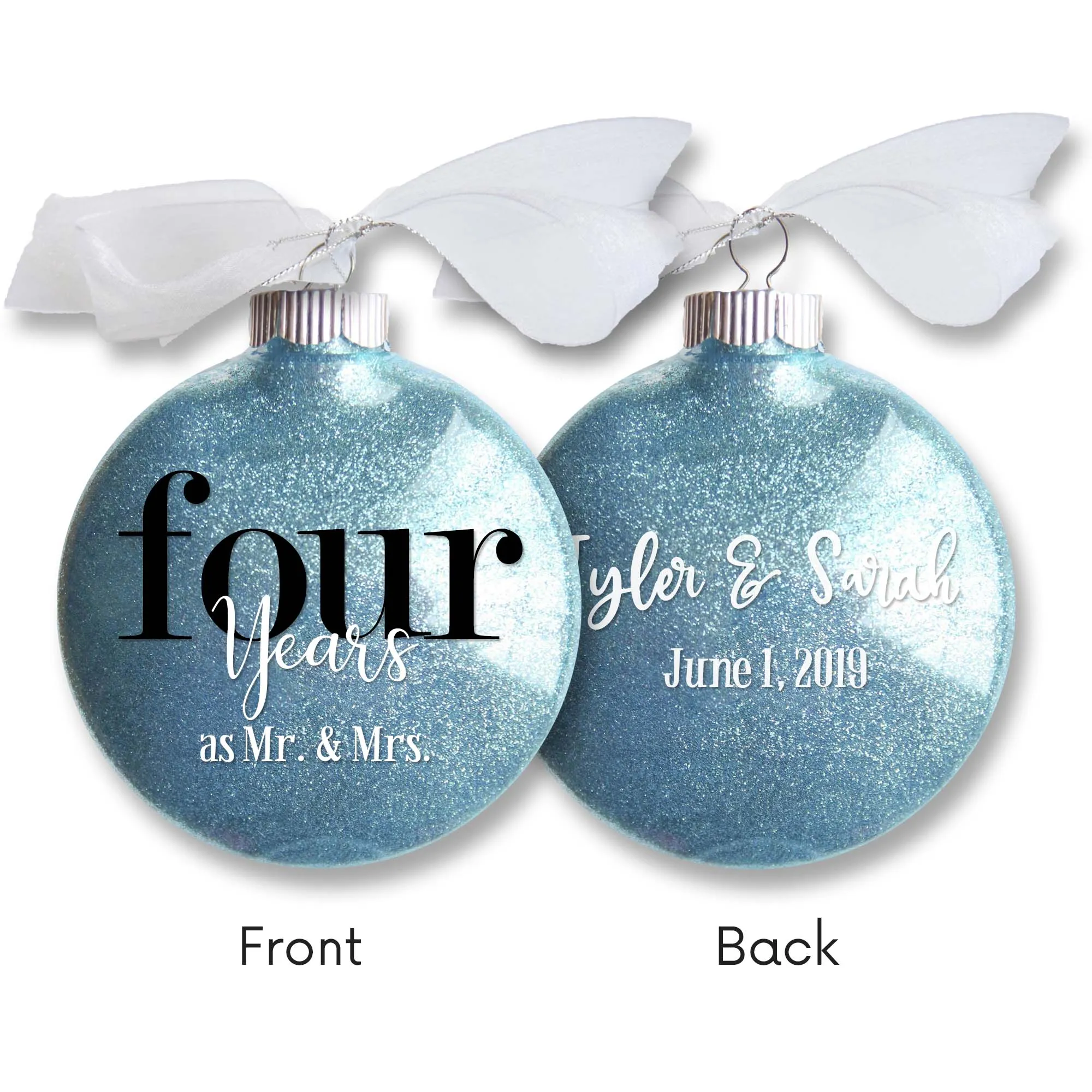 4th Wedding Anniversary Glitter Christmas Ornament