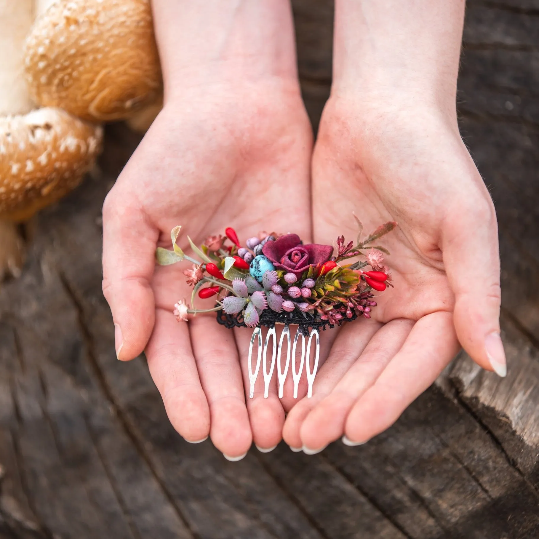 Autumn mini hair comb with blueberries Flower hair comb Bridal accessories Hair comb Magaela accessories Woodland hair comb Wedding comb