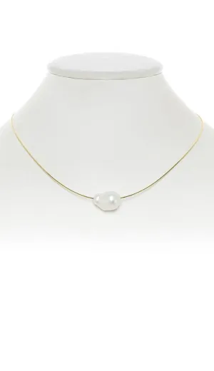 Baroque Pearl Choker Necklace - White  on Gold