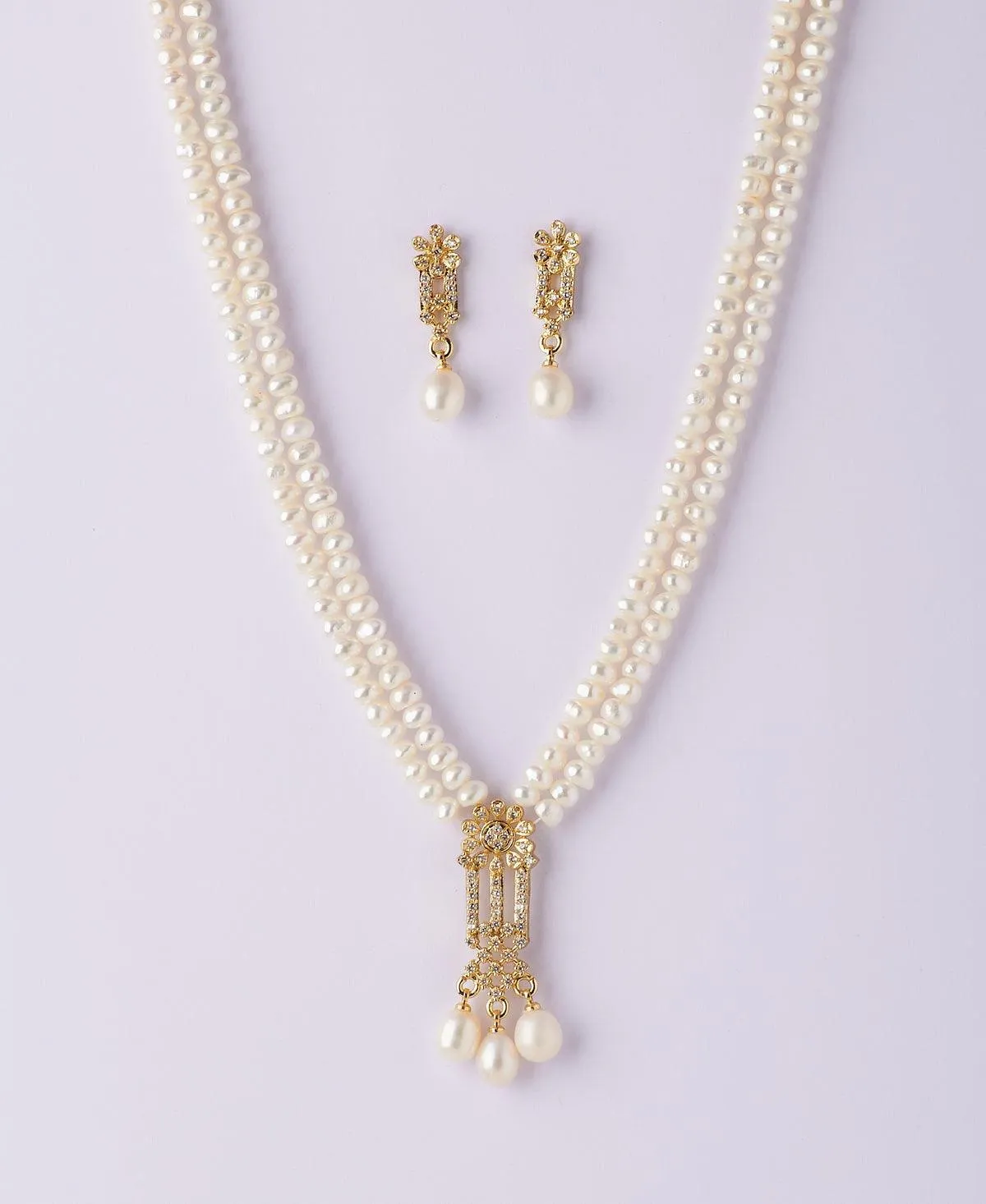 Beautiful Stone Studded Pearl Necklace Set