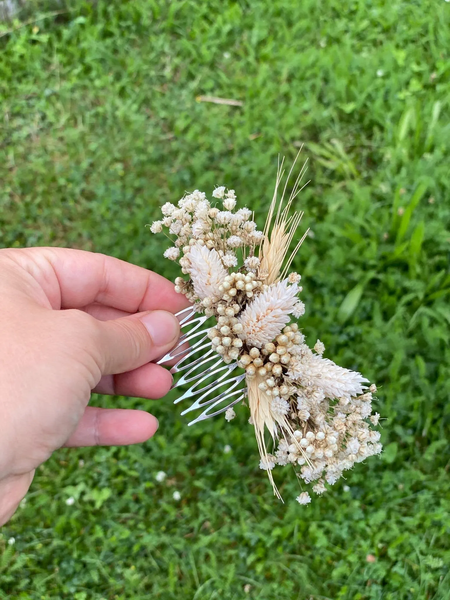 Beige wedding hair comb Bridal flower comb natural hair comb for bride Ear of wheat flower comb Ivory bridal comb Magaela accessories