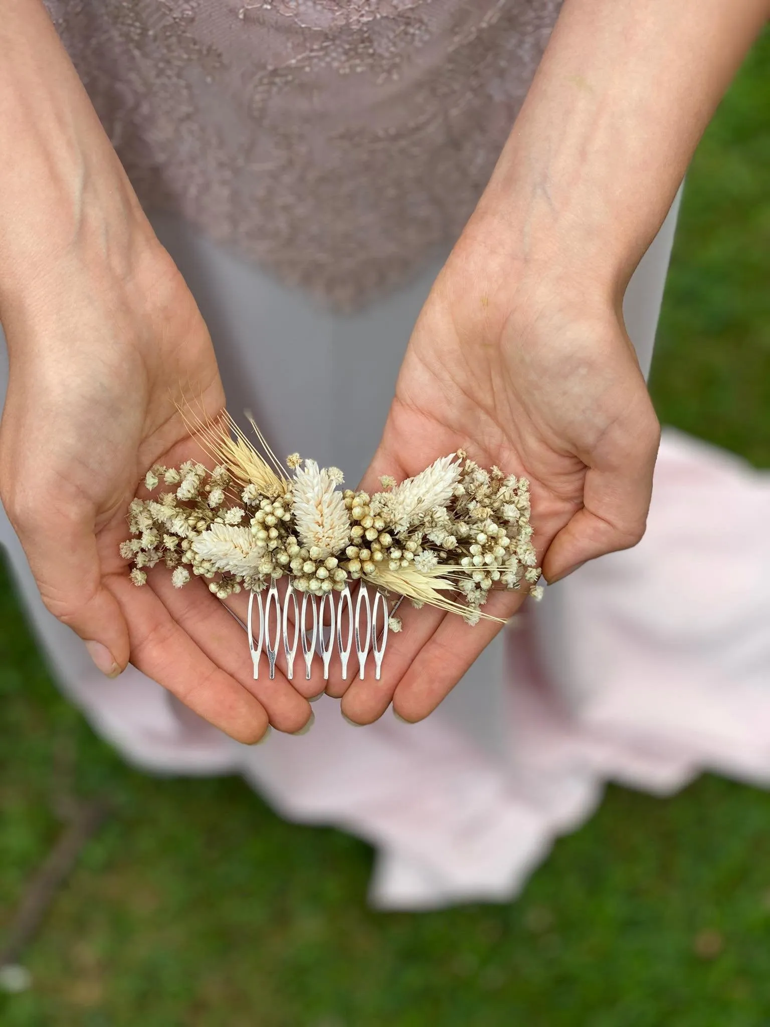 Beige wedding hair comb Bridal flower comb natural hair comb for bride Ear of wheat flower comb Ivory bridal comb Magaela accessories