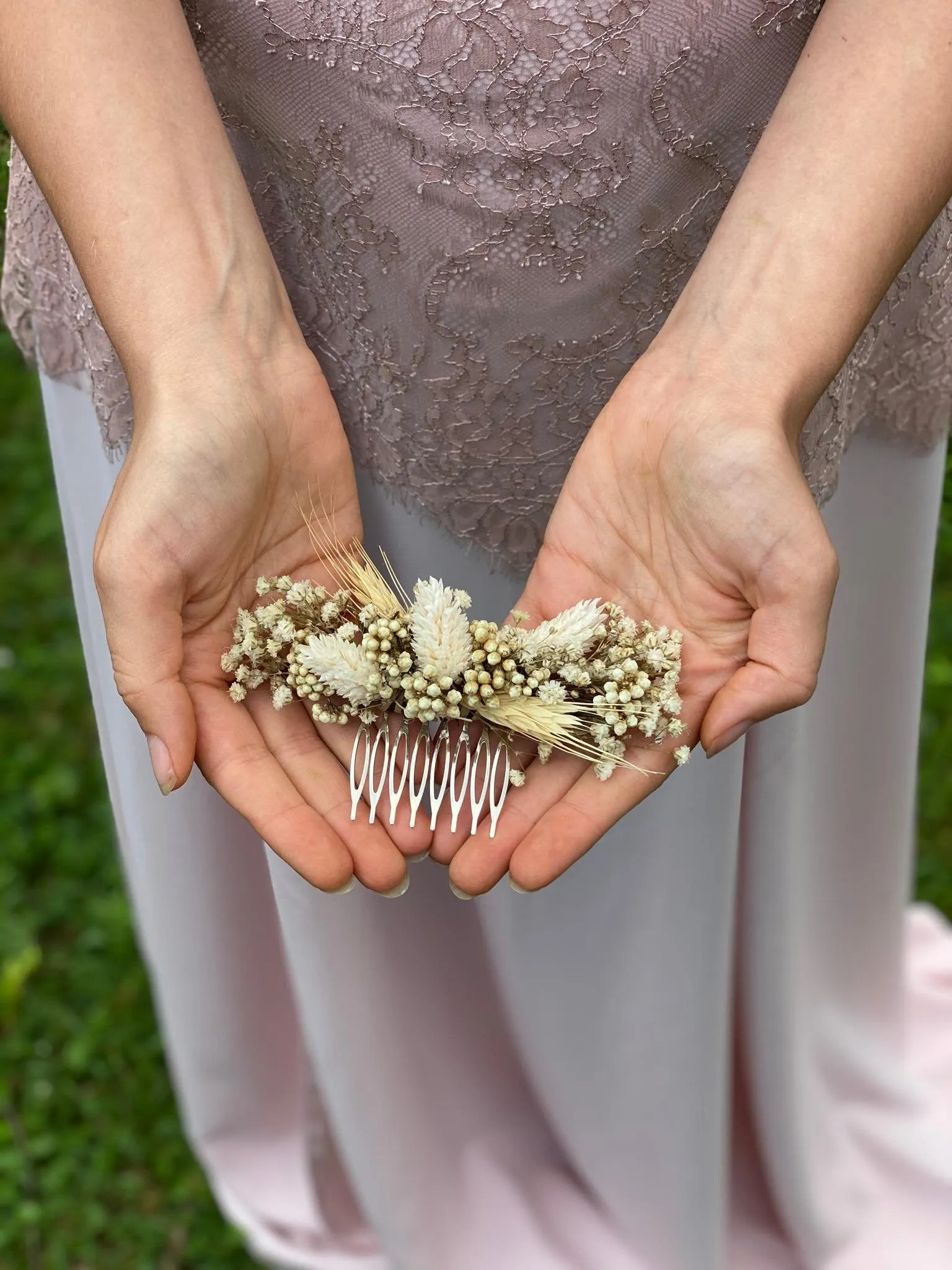 Beige wedding hair comb Bridal flower comb natural hair comb for bride Ear of wheat flower comb Ivory bridal comb Magaela accessories