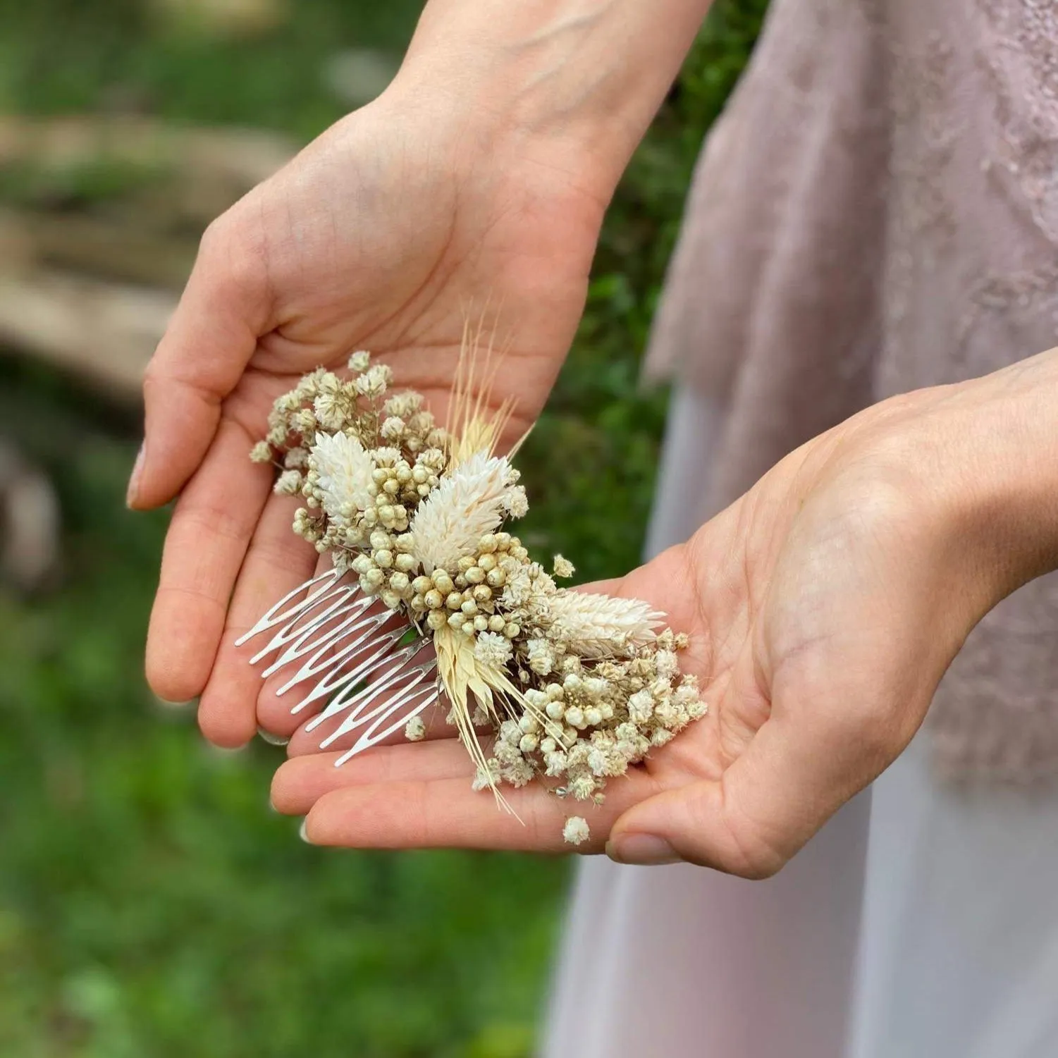 Beige wedding hair comb Bridal flower comb natural hair comb for bride Ear of wheat flower comb Ivory bridal comb Magaela accessories