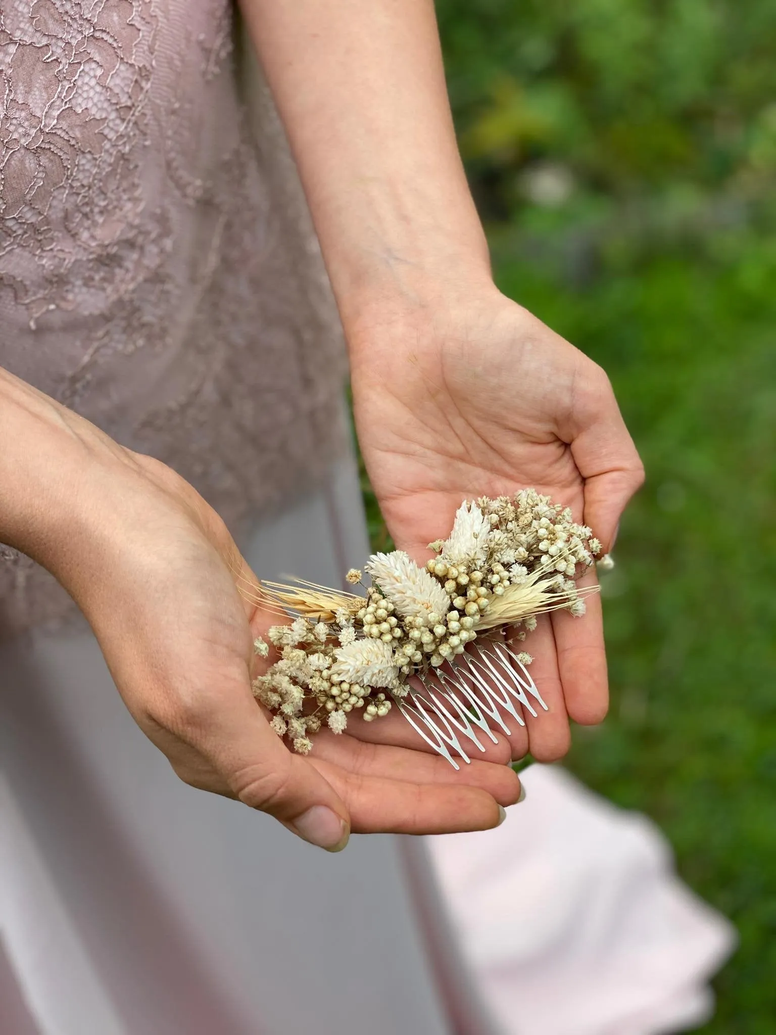 Beige wedding hair comb Bridal flower comb natural hair comb for bride Ear of wheat flower comb Ivory bridal comb Magaela accessories