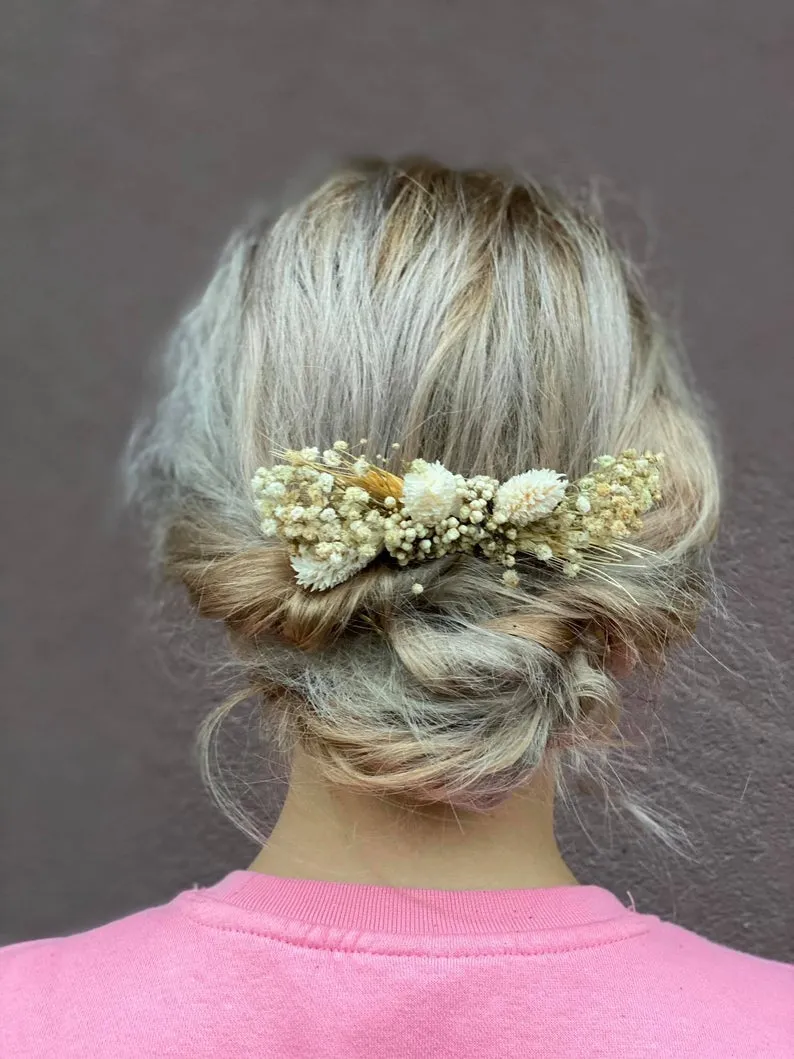 Beige wedding hair comb Bridal flower comb natural hair comb for bride Ear of wheat flower comb Ivory bridal comb Magaela accessories