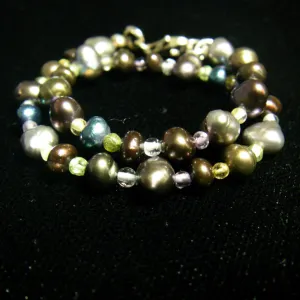 Black Pearl & Amethyst, Blue Topaz, Peridot & Citrine Bracelet