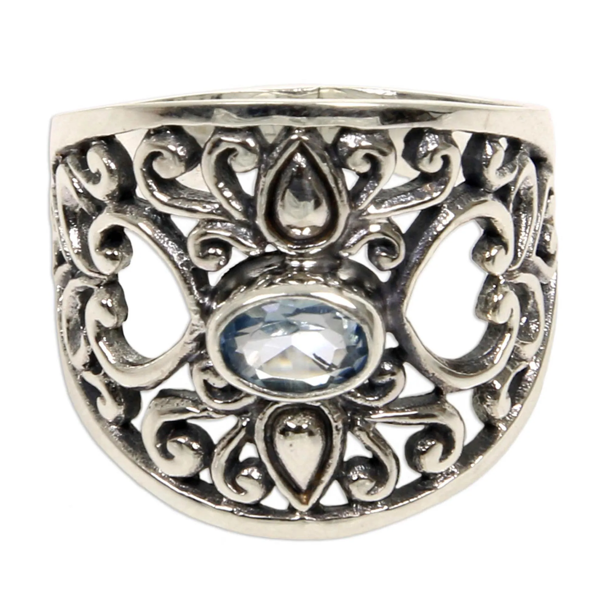 Blue Topaz and Silver Heart Band Ring - Garden of Empathy | NOVICA