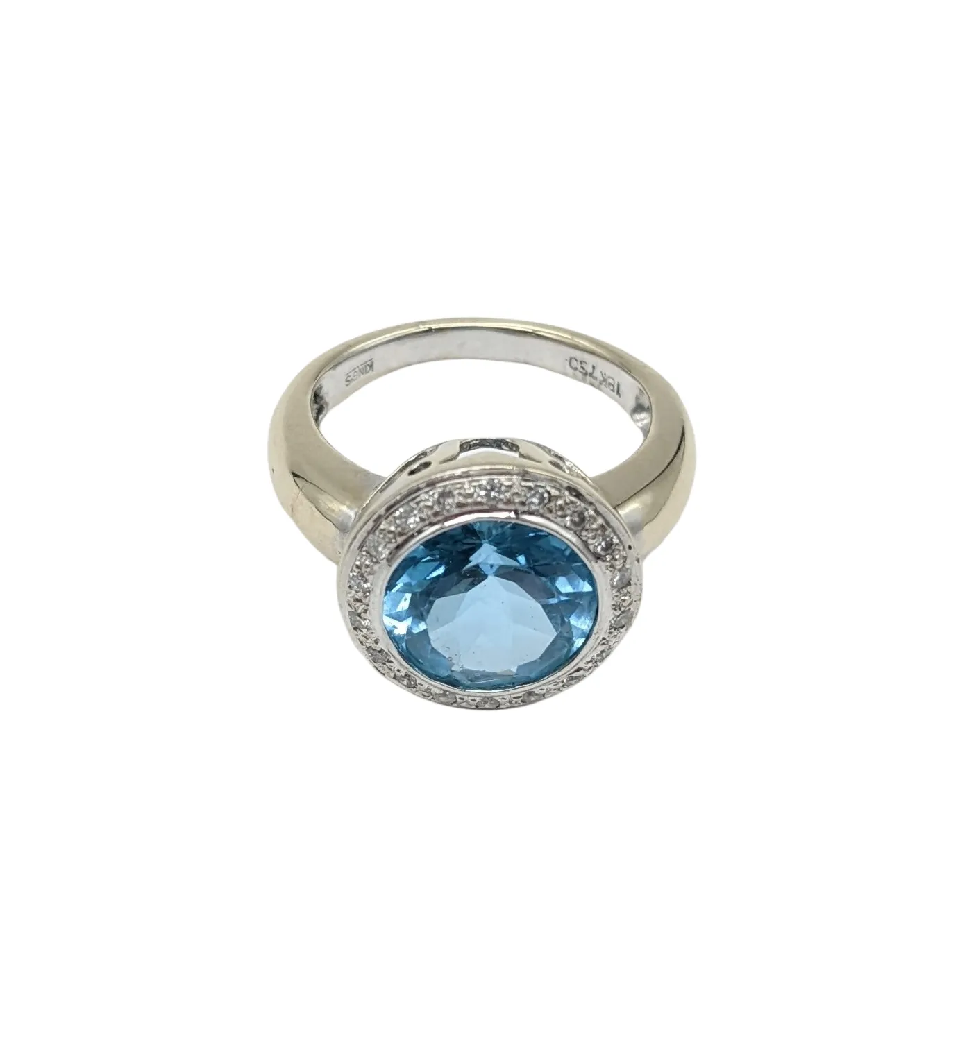 Blue Topaz ring with Diamond Chip Halo