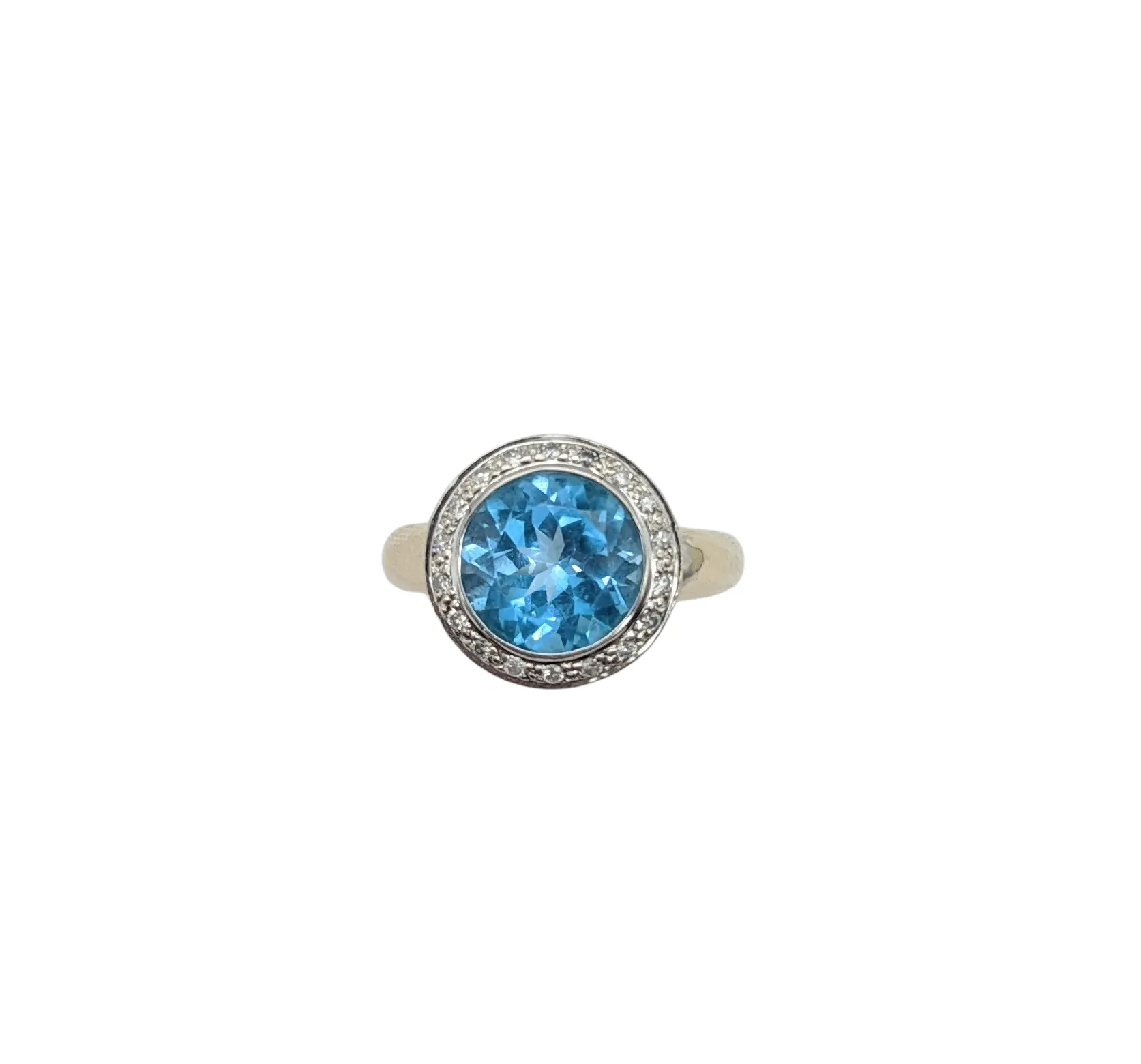 Blue Topaz ring with Diamond Chip Halo