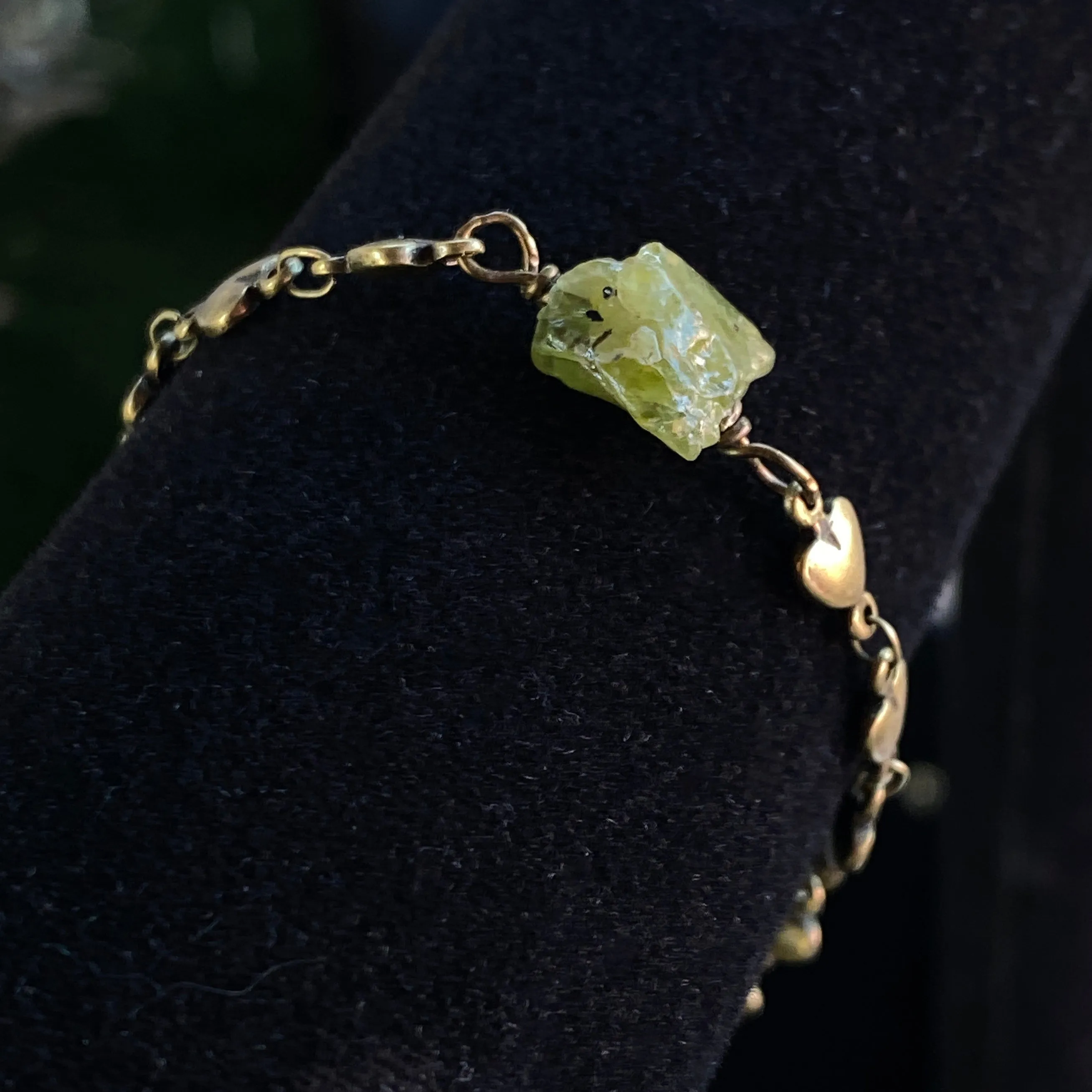 Brass Hearts and Raw Peridot Bracelet