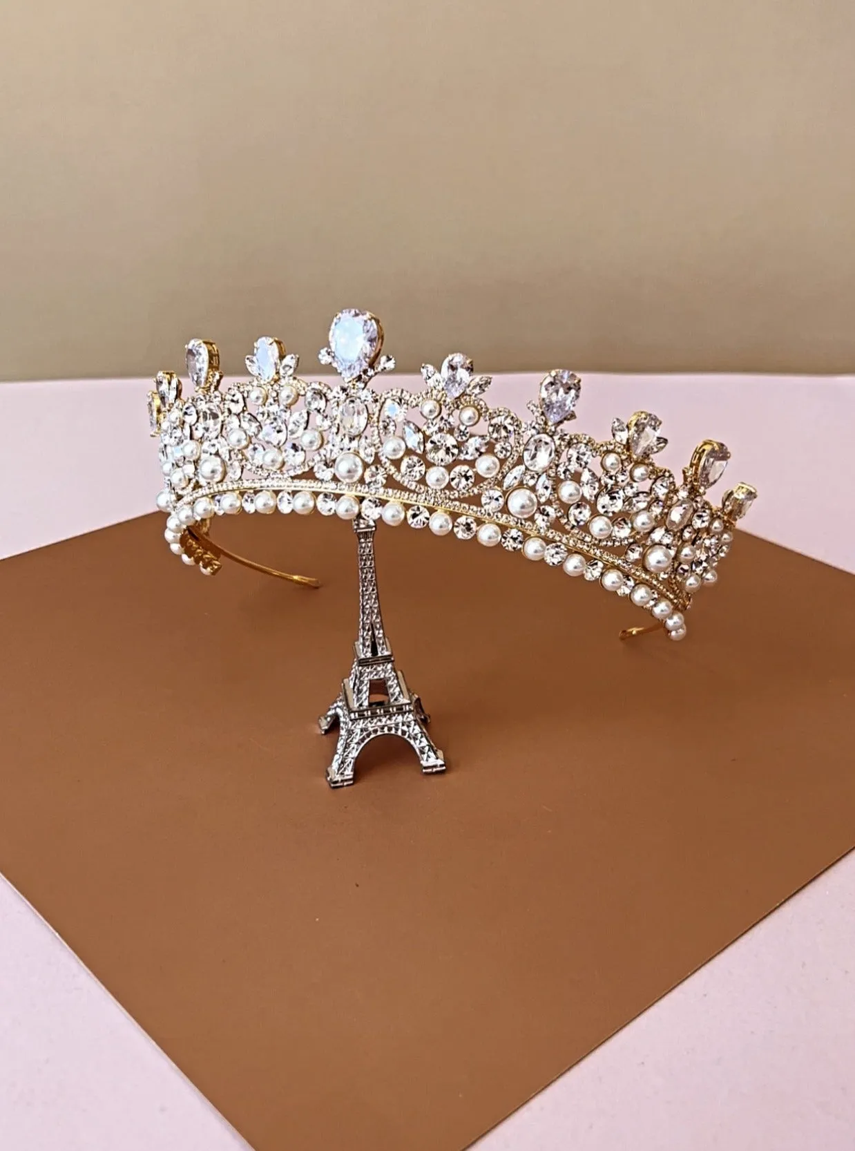 CARINA Swarovski & Pearls Bridal Crown, Wedding Tiara