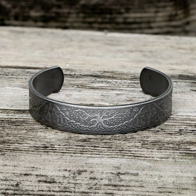 Celtic Knot Yggdrasil Stainless Steel Viking Cuff Bracelet