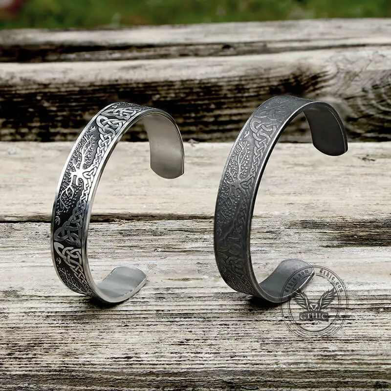 Celtic Knot Yggdrasil Stainless Steel Viking Cuff Bracelet