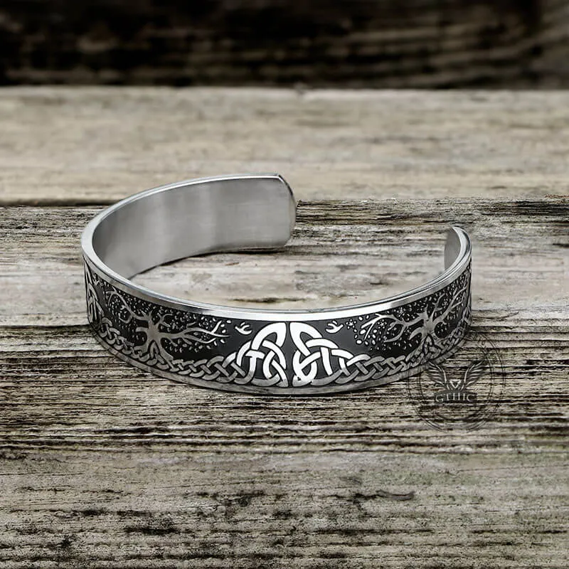 Celtic Knot Yggdrasil Stainless Steel Viking Cuff Bracelet