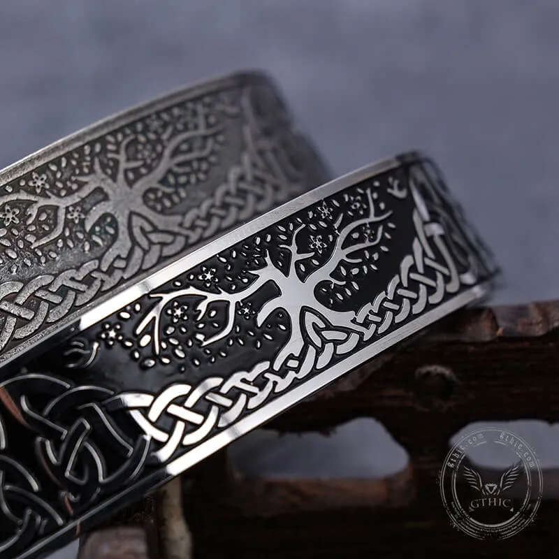 Celtic Knot Yggdrasil Stainless Steel Viking Cuff Bracelet