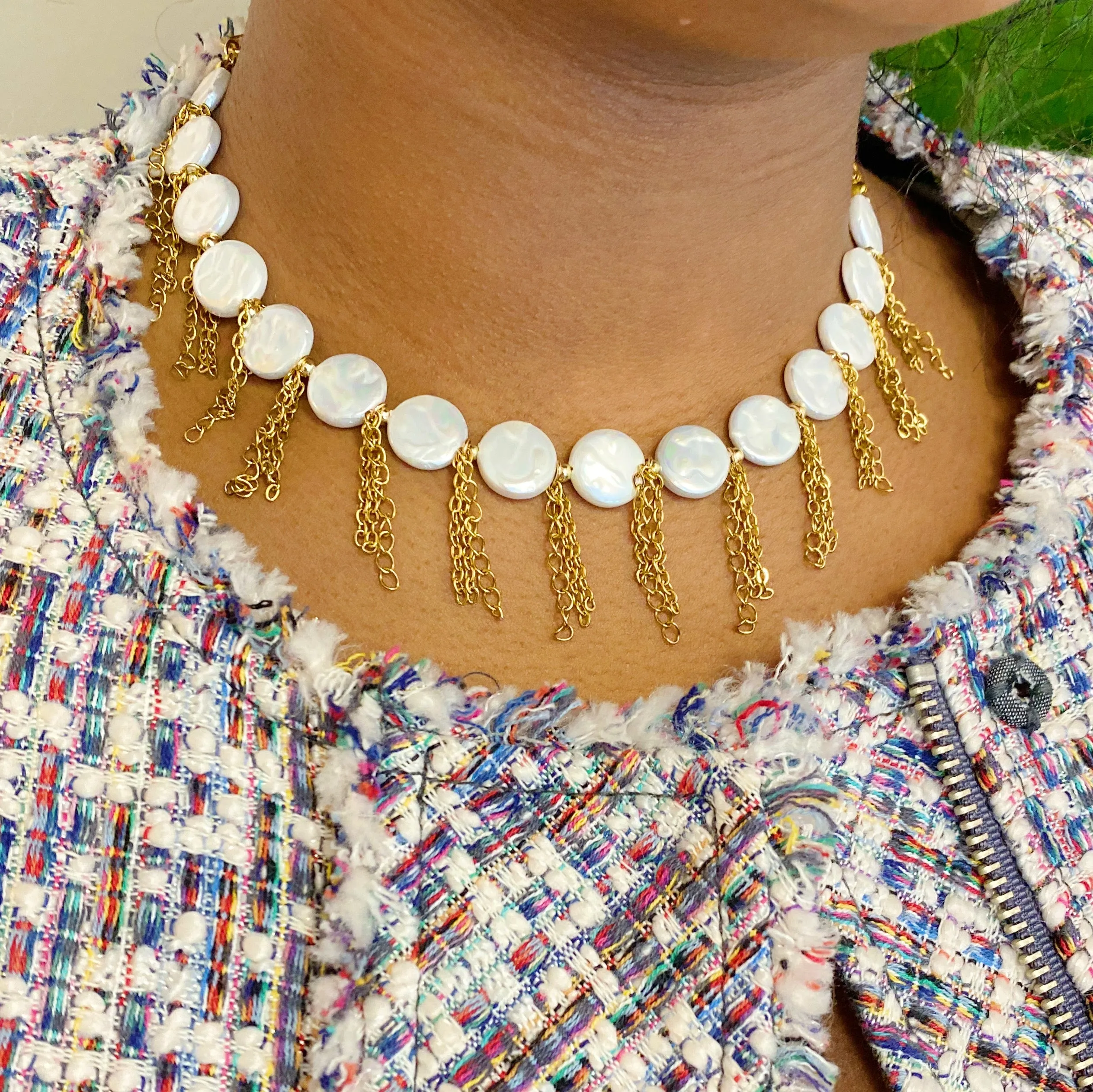 Chain Fringe Shell Pearl Necklace