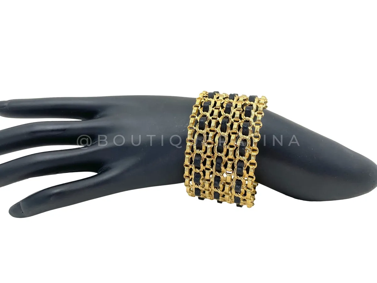 Chanel 1980s Vintage Woven Rolo Chain Cuff Bracelet