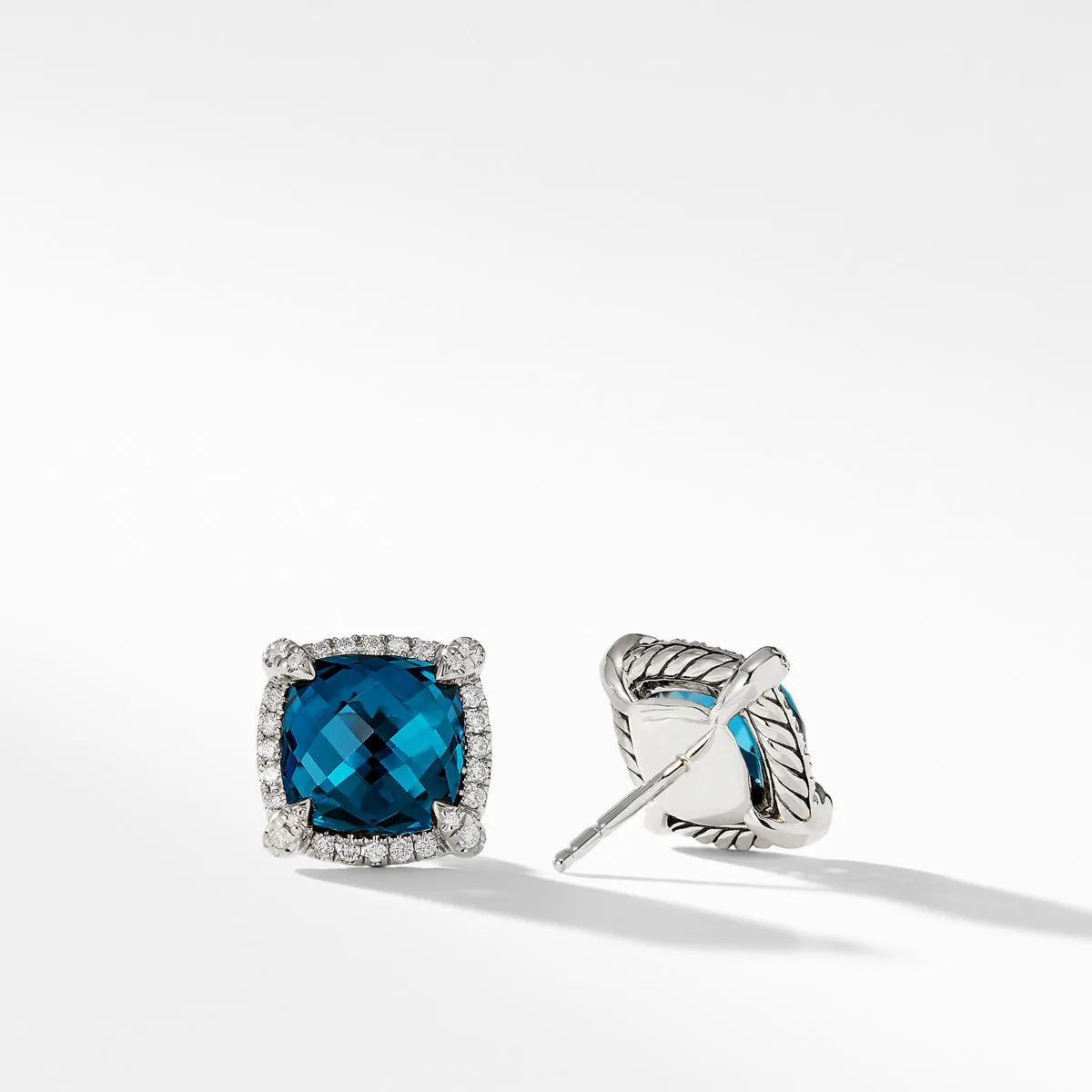 Chatelaine Pave Bezel Stud Earring with Hampton Blue Topaz and Diamonds