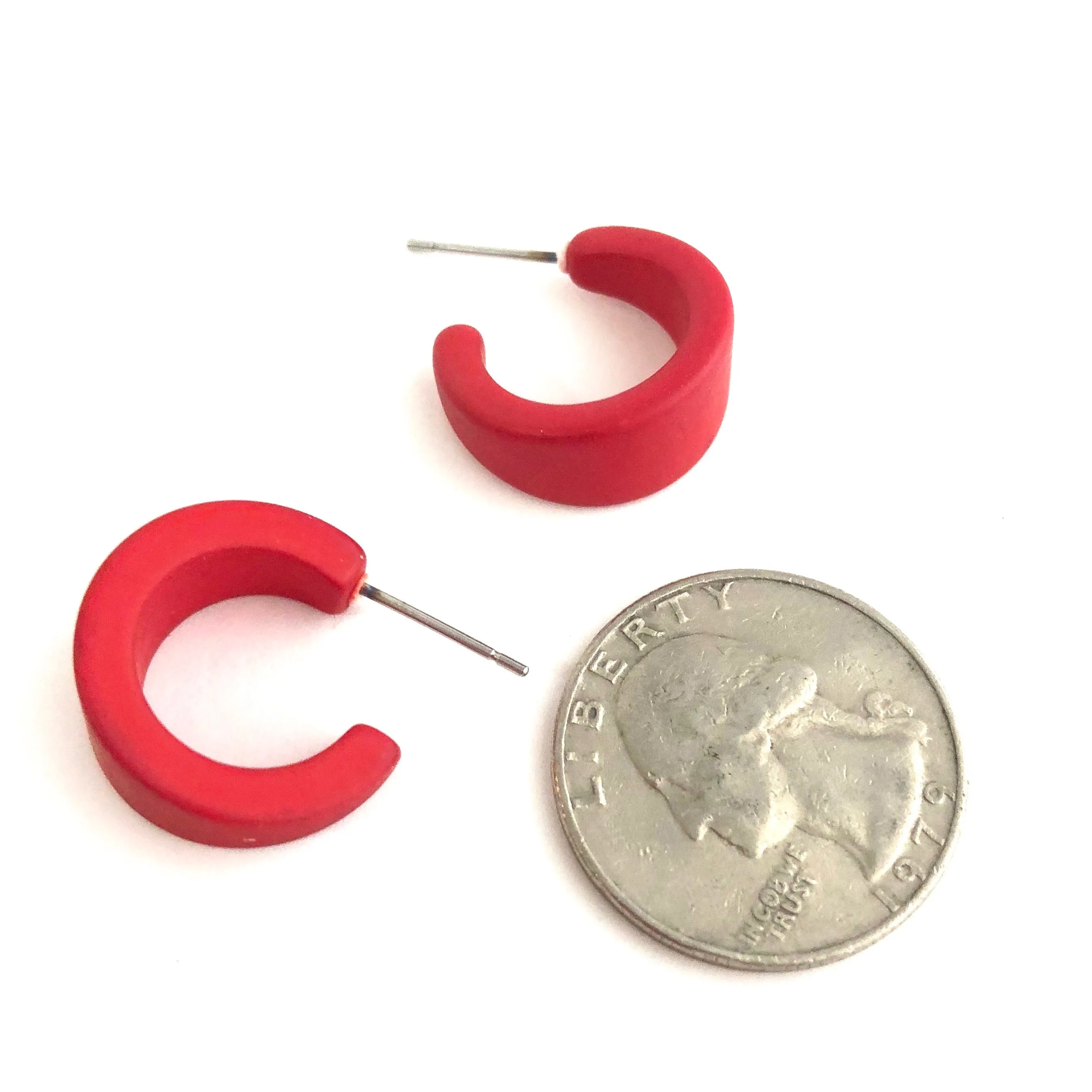 Cherry Red Velvet Matte Mini Boom Hoop Earrings