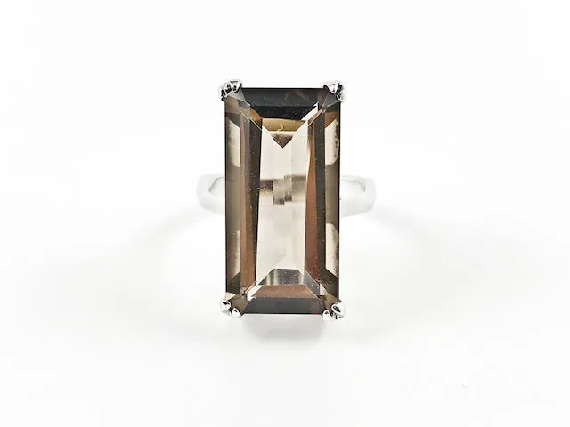 Classic Elegant Smoke Topaz Radiant Cut Rectangular Shaped Silver Ring