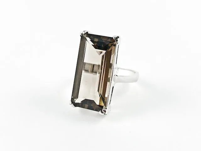 Classic Elegant Smoke Topaz Radiant Cut Rectangular Shaped Silver Ring